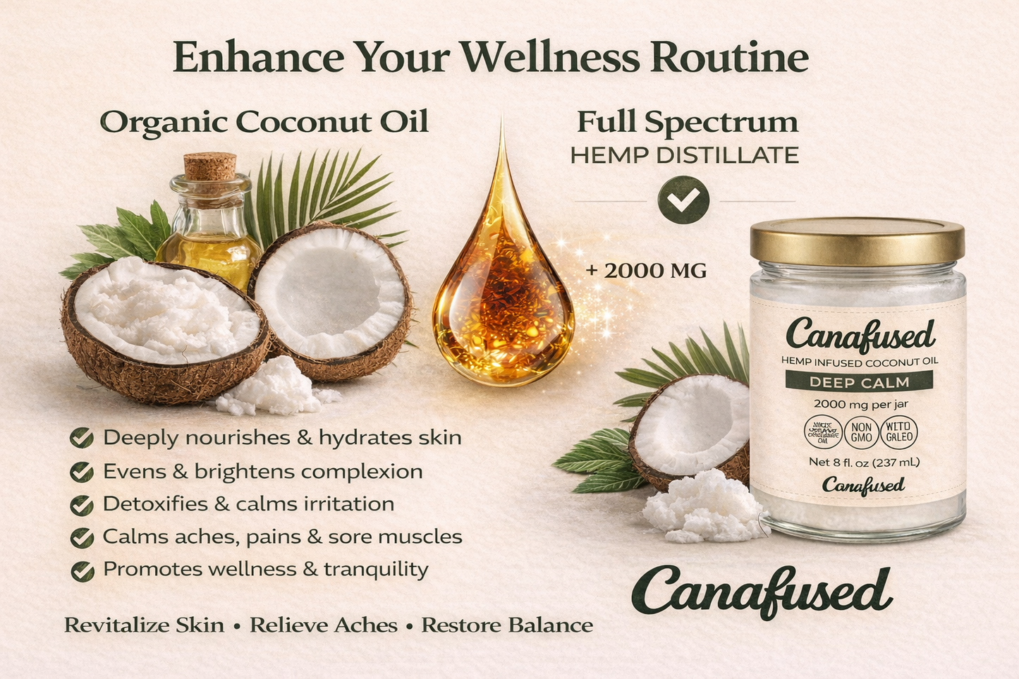 Hemp-Infused Coconut Oil – Deep Calm 2000mg 8 fl oz (237 mL)