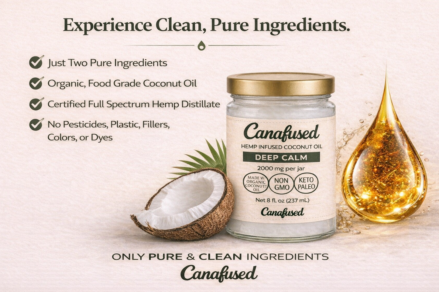 Hemp-Infused Coconut Oil – Deep Calm 2000mg 8 fl oz (237 mL)